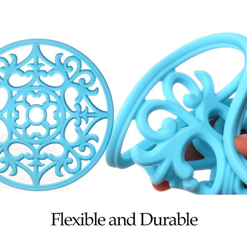 ME.FAN Trivets for Dishes/Pots/Pans, 3 Pcs Silicone Mats, Flexible/Durable/Non Slip Hot Pads to Protect Table and Counter Top (Teal Blue) - Image 3